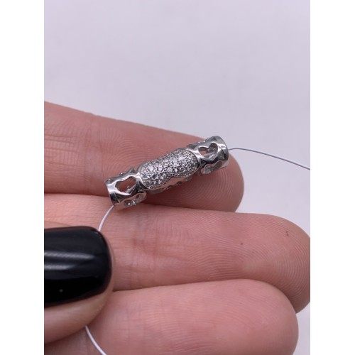 Бусина, трубочка, вставка цирконии, модель 925, покрытие родий, 20х5 мм, цена за шт