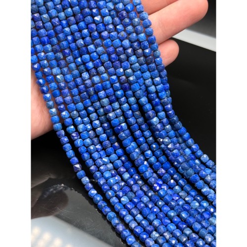 Каменные бусины, Лазурит, кубик огранка, 4х4 мм, длина нити 38 см