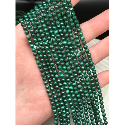 Каменные бусины, Малахит (Конго), люкс, шарик гладкий, 4 мм, длина нити 39 см