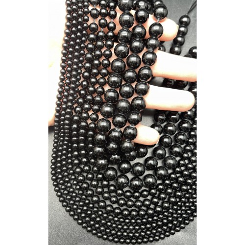Каменные бусины, Турмалин, чёрный, Шерл, шарик гладкий, 5,8-6 мм, длина нити 38-39 см