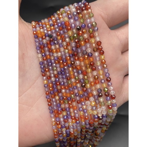 Каменные бусины, Цирконий кубический, (т.н. Циркон), микс кристалл, шарик огранка, 3 мм, длина нити 38 см