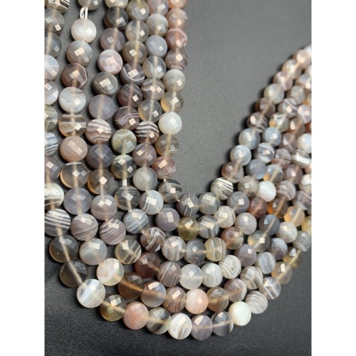 Каменные бусины, Агат Ботсвана, огранка, монетка, 6 мм, длина нити 38 см