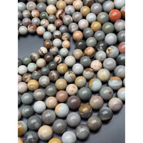 Каменные бусины, Яшма Пикассо, шарик гладкий, 14 мм, длина нити 39 см