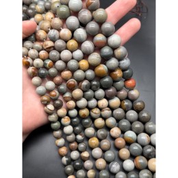 Каменные бусины, Яшма Пикассо, шарик гладкий, 14 мм, длина нити 39 см