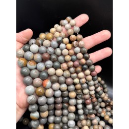 Каменные бусины, Яшма Пикассо, шарик гладкий, 14 мм, длина нити 39 см