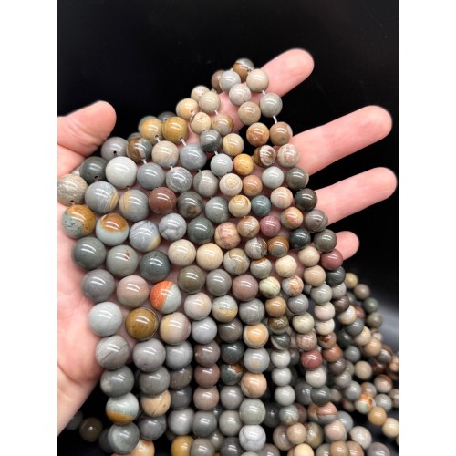 Каменные бусины, Яшма Пикассо, шарик гладкий, 14 мм, длина нити 39 см