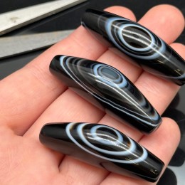 Бусина Дзи "737", агат, глаз природный, размер ~ 45-48х15 мм, цена за 1 шт