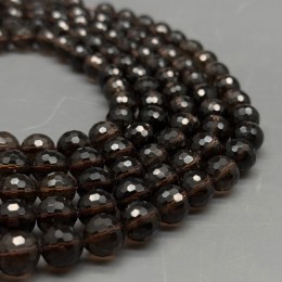 Каменные бусины, Раухтопаз, Дымчатый Кварц, люкс, шарик огранка, 10 мм, длина нити 38 см