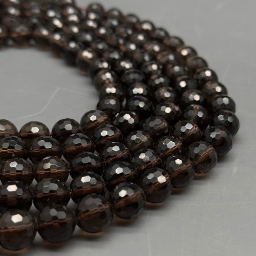 Каменные бусины, Раухтопаз, Дымчатый Кварц, люкс, шарик огранка, 10 мм, длина нити 38 см