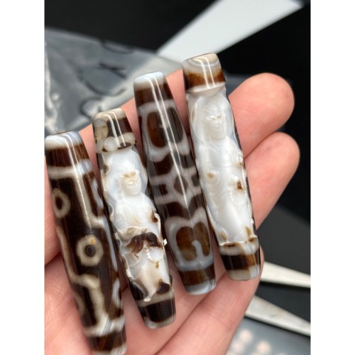 Бусина Дзи "747", агат, Гуань-Инь, резная, люкс, размер ~57-59х13 мм, цена за 1 шт