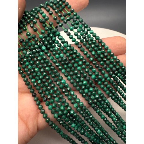 Каменные бусины, Малахит (Конго), шарик огранка, 3 мм, длина нити 38 см