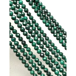 Каменные бусины, Малахит (Конго), шарик огранка, 3 мм, длина нити 38 см