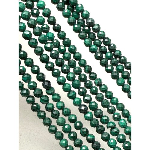 Каменные бусины, Малахит (Конго), шарик огранка, 3 мм, длина нити 38 см