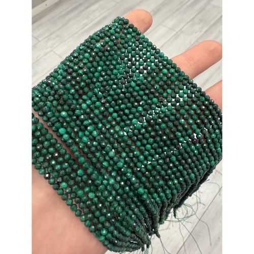 Каменные бусины, Малахит (Конго), шарик огранка, 3 мм, длина нити 38 см