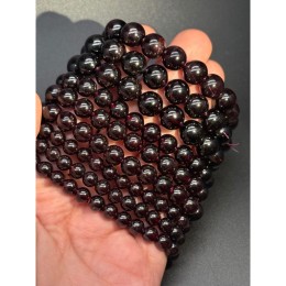 Каменные бусины, Гранат, Звёздчатый, люкс, шарик гладкий, 6-6,5 мм, браслет, 28 бусин, длина нити 19 см