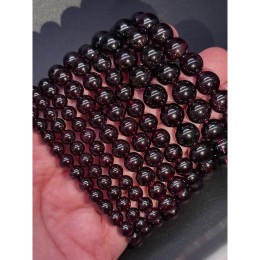 Каменные бусины, Гранат, Звёздчатый, люкс, шарик гладкий, 6-6,5 мм, браслет, 28 бусин, длина нити 19 см