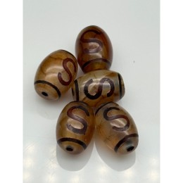 Бусина Дзи "226", Денежный крючок, агат кракле, 14х10 мм, цена за 1 шт