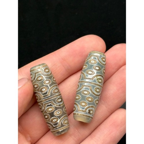 Бусина Дзи "255", 36 глаз, Агат, зелёный, тонированный, состаренный, кракле, 40х13 мм, цена за 1 шт