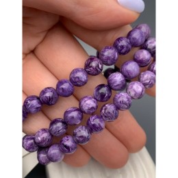 Каменные бусины, Чароит, Экстра, люкс, шарик, гладкий, 8-8,5 мм, браслет, 23 бусины, длина нити 19 см