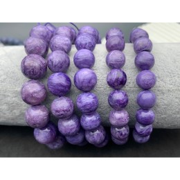 Каменные бусины, Чароит, люкс, шарик, гладкий, 12 мм, браслет, 18 бусин, длина нити 19 см