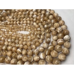 Каменные бусины, Перламутр бежевый, тонированный, шарик гладкий, 14 мм, длина нити 38 см, 29 бусин