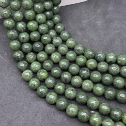 Каменные бусины, Нефрит, канадский, темный, ЛЮКС, 8-8,5 мм, шарик гладкий, длина нити 38 см