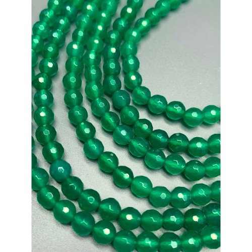 Каменные бусины, Халцедон, изумрудный, тонированный, шарик огранка, 6 мм, длина нити 38 см