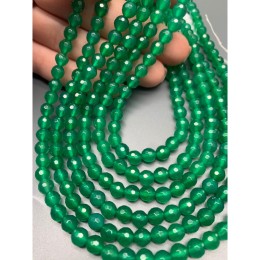 Каменные бусины, Халцедон, изумрудный, тонированный, шарик огранка, 6 мм, длина нити 38 см