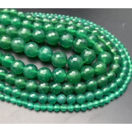 Каменные бусины, Халцедон, изумрудный, тонированный, шарик огранка, 7,6-8 мм, длина нити 38 см