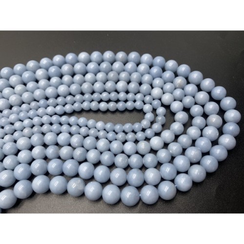 Каменные бусины, Ангелит, ангидрит природный, шарик гладкий, 12 мм, длина нити 19 см
