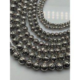 Каменные бусины, Вулканическая лава металлизированная, цвет серебро, 4 мм, длина нити 38 см