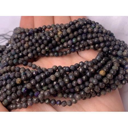 Каменные бусины, Эфиопский Чёрный Опал, матричный, шарик огранка, 4 мм, длина нити 38 см