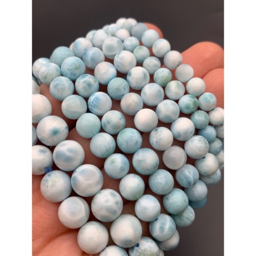 Каменные бусины, Ларимар, браслет, шарик гладкий, 7,7 мм, 24 бусины, нить 19 см