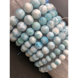 Каменные бусины, Ларимар, люкс, браслет, шарик гладкий, 7,7 мм, 24 бусины, нить 19 см