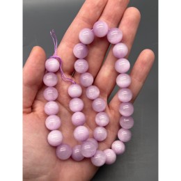 Каменные бусины, Кунцит, люкс, шарик гладкий 9,7-10 мм, длина нити 19 см