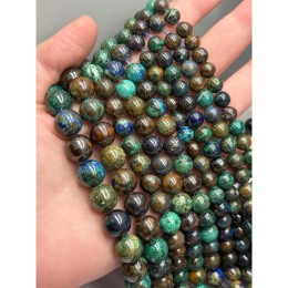 Каменные бусины, Азурит (Азурмалахит), люкс, шарик гладкий, 10 мм, нить 18 см