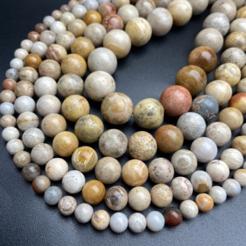 Каменные бусины, Коралл, окаменелый, шарик гладкий, 8 мм, длина нити 38 см