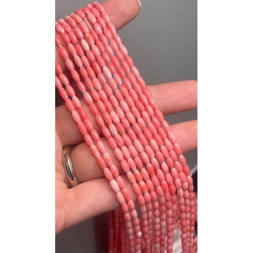 Каменные бусины, Коралл, рис, розовый, тонированный, 6х3 мм, длина нити 38 см