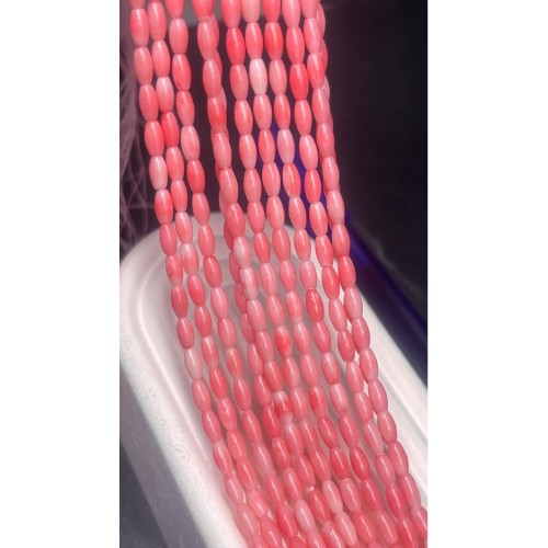 Каменные бусины, Коралл, рис, розовый, тонированный, 6х3 мм, длина нити 38 см