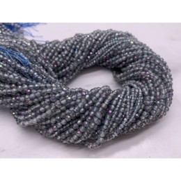 Каменные бусины, Топаз, серый, лабораторный, шарик, огранка, 2,7 мм, длина нити 38 см