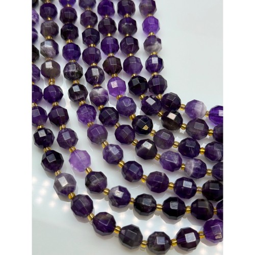 Каменные бусины, Аметист, люкс, ювелирная огранка, 10х9 мм, длина нити 38 см