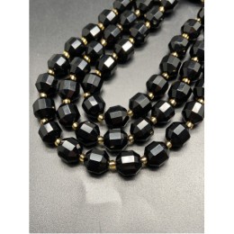 Каменные бусины, Агат, чёрный, ювелирная огранка, 8х7 мм, длина нити 38 см