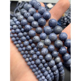 Каменные бусины, Коралл акори, голубой, шарик гладкий, 6 мм, длина нити 38 см