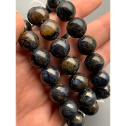 Каменные бусины, Петерсит, синий, люкс, шарик гладкий, 13,5-13,8 мм, браслет, 15 бусин, длина нити 19 см