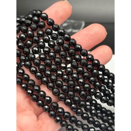 Каменные бусины, Агат, чёрный, шарик огранка, 5,8-6 мм, длина нити 38 см