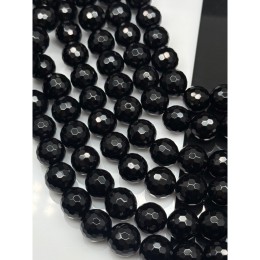 Каменные бусины, Агат, чёрный, шарик огранка, 12 мм, длина нити 38 см