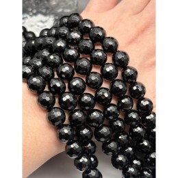 Каменные бусины, Агат, чёрный, шарик огранка, 12 мм, длина нити 38 см