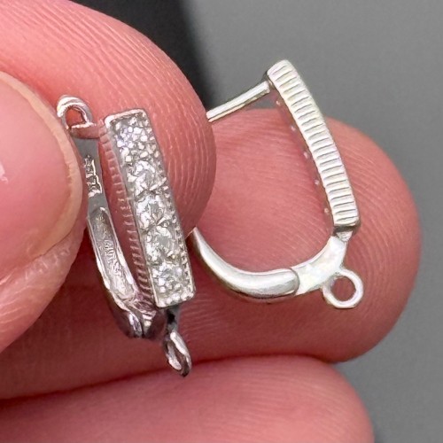 Швензы, с циркониями, покрытие родий, модель SS 925, 15х10 мм, цена за пару