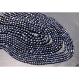 Каменные бусины, Сапфир, Корунд, люкс, шарик огранка, 2 мм, длина нити 38 см