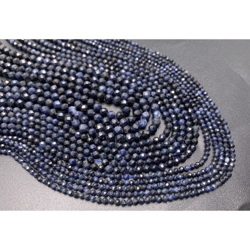 Каменные бусины, Сапфир, Корунд, люкс, шарик огранка, 2 мм, длина нити 38 см
